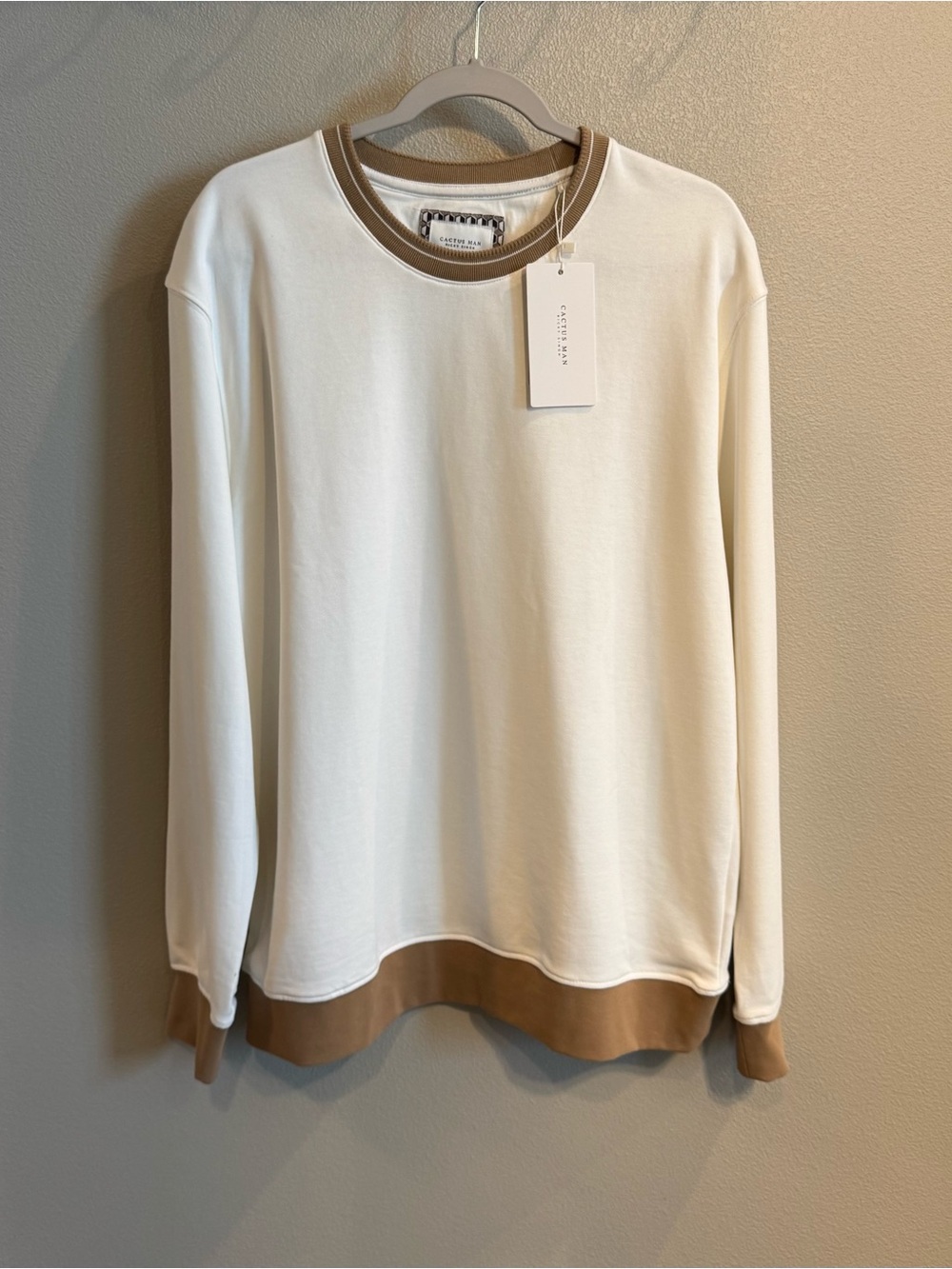 Cactus Man Cream Sweatshirt with Tan Ribbed Neckline